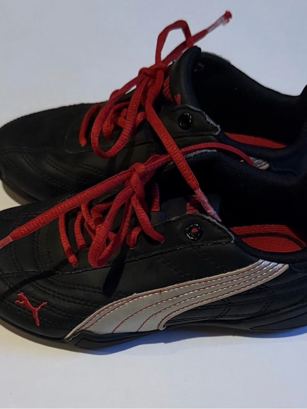 Puma Silver-Black Sneaker Size 12 Youth W/ Red Lace Shoe